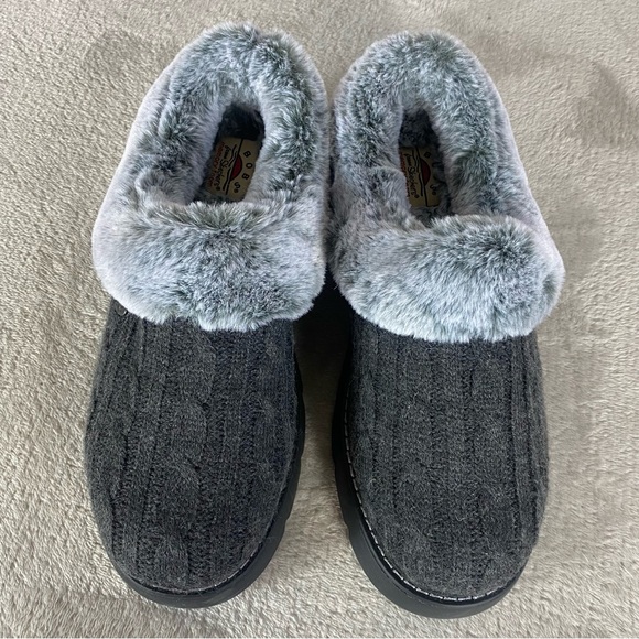 BOBS from Skechers Keepsakes Clogs Womens Size 8 Gray Fur Cable Knit Slipper NEW - Picture 8 of 9